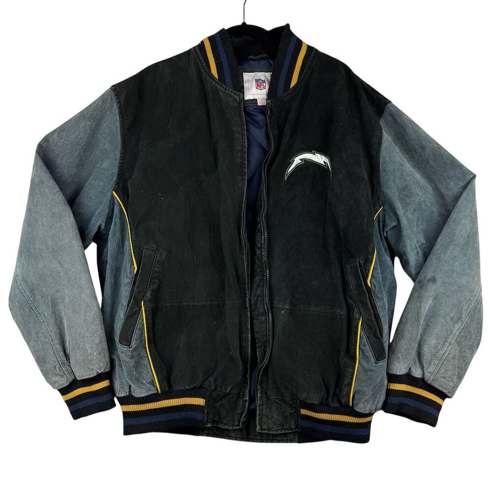 Vintage San Diego Chargers Leather Suede Bomber Jacket Men's Large NFL - Picture 1 of 6